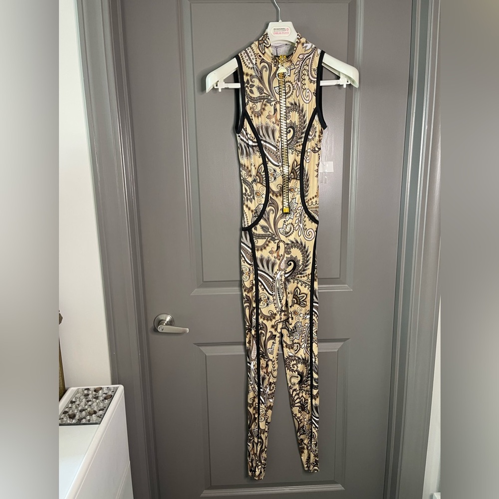 Monaco Black and Cream Patterned Jumpsuit